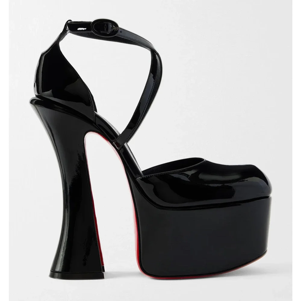Christian Louboutin Aquadorcet 160 Black Patent Platform Strap Heel Pump 40